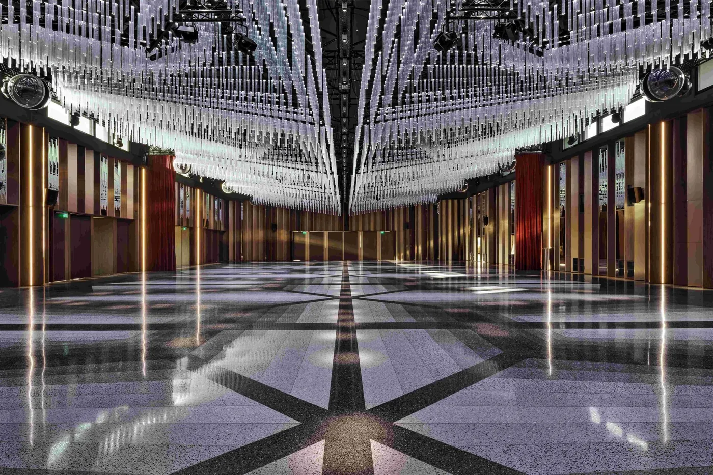 The ISSA Resort event hall, with its suspended decorative ceiling